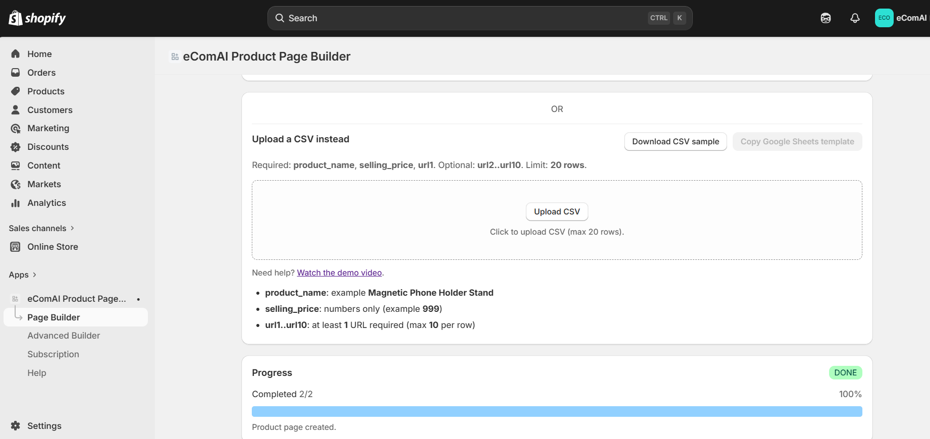 CSV run preview for bulk creation